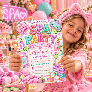Pink Pastel Spa Pamper Party Birthday Invitation