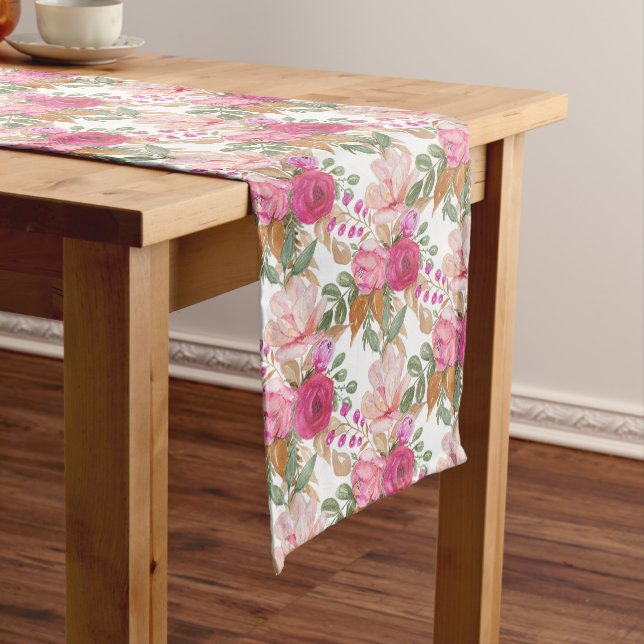Pink Pastel Spring Bouquet Of Flowers Long Table Runner (In Situ)