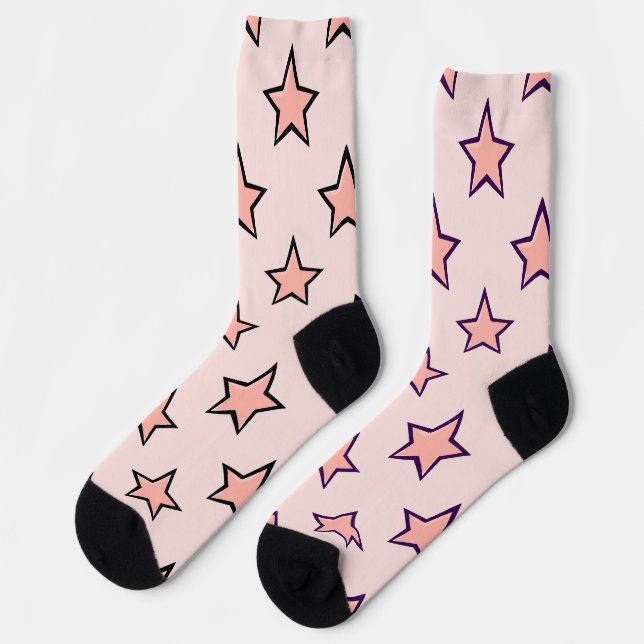 Pink Pastel Stars Pattern Design Socks (Left)