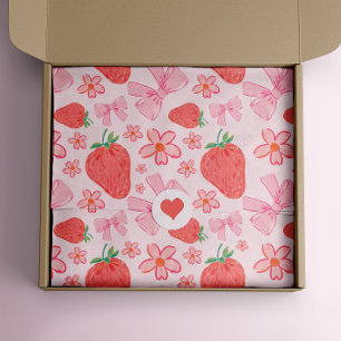 Pink Pastel Strawberry Floral Bow Tissue Paper
