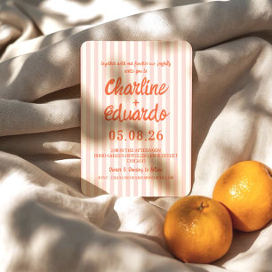 Pink Pastel Striped Modern Wedding Invitation