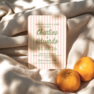 Pink Pastel Striped Whimsical Wedding Invitation