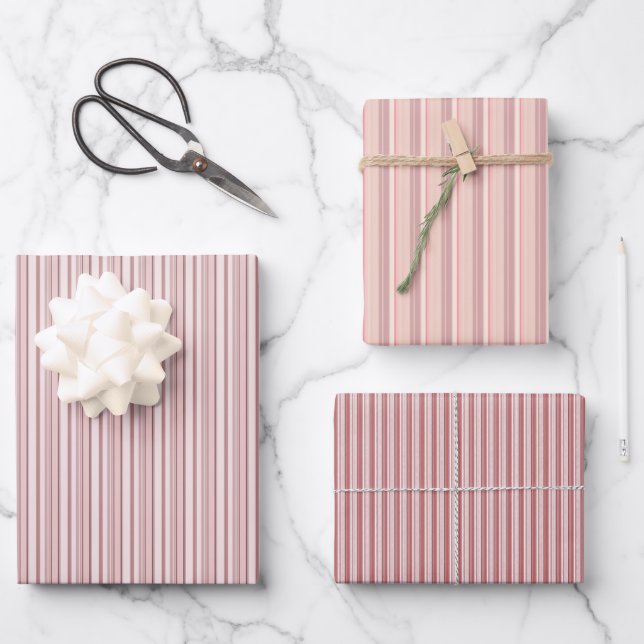 Pink Pastel Stripes Wrapping Paper Sheets (Front)