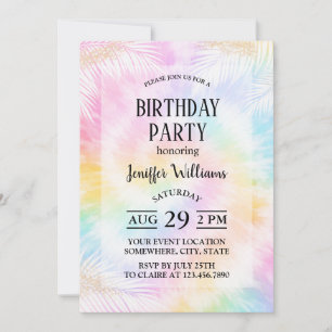 Pink Pastel Tie Dye Girly Chic                     Invitation