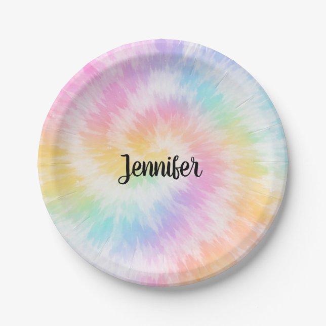 Pink Pastel Tie Dye Girly Chic                     Paper Plate (Front)