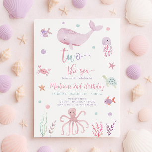 Pink Pastel Two the Sea Birthday Invitation