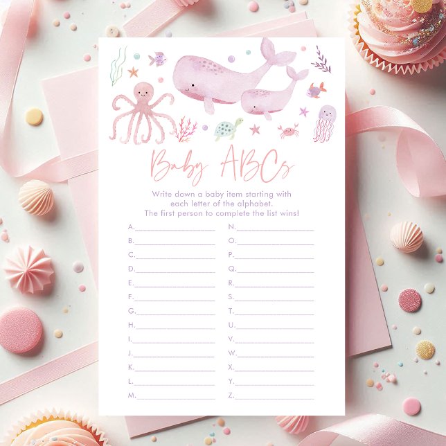 Pink Pastel Under The Sea Baby Shower ABCs Game (Creator Uploaded)