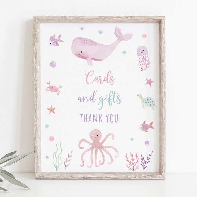 Pink Pastel Under the Sea Birthday Gifts Sign (Creator Uploaded)
