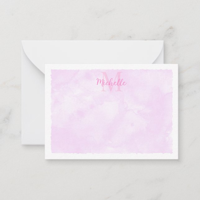 Pink Pastel Watercolor All Occasion Monogram Card (Front)