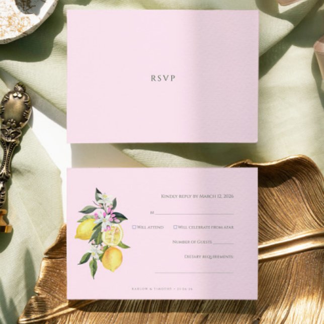 Pink Pastel Watercolor Citrus Wedding RSVP Card (Creator Uploaded)