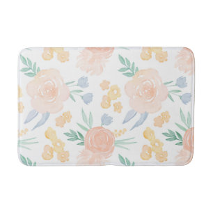 Pink Pastel Watercolor Floral Personalised Bath Mat
