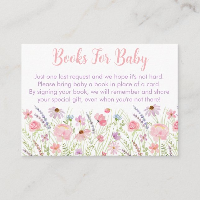 Pink Pastel Wildflower Baby Shower Book Request Enclosure Card (Front)
