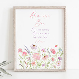 Pink Pastel Wildflower Baby Shower Mimosa Bar Sign