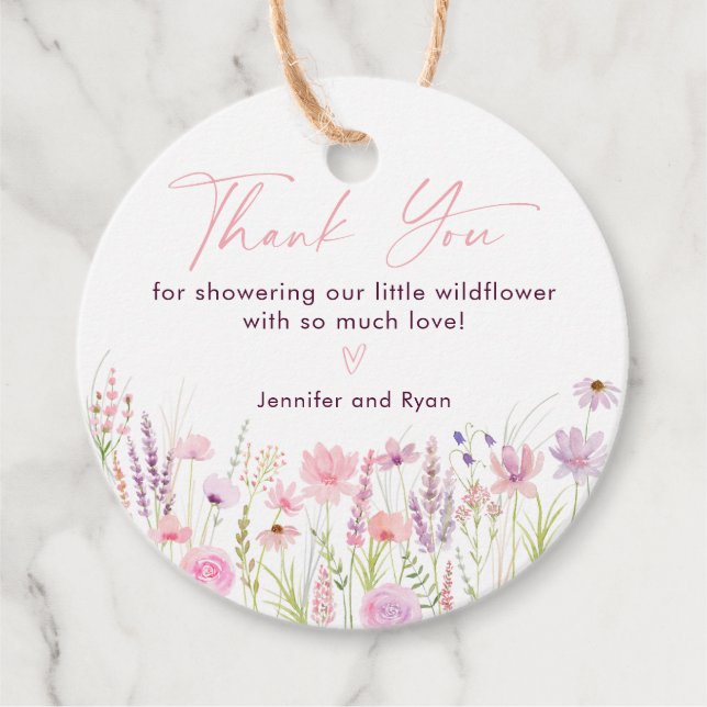 Pink Pastel Wildflower Birthday Favour Tags (Front)