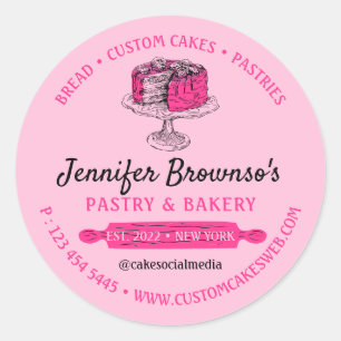 Pink Pastry Cake Cute Bakery Chef Classic Round Sticker