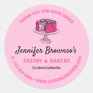 Pink Pastry Cake Cute Bakery THANK YOU Classic Round Sticker