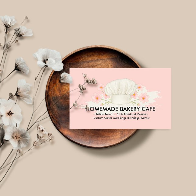 Pink Pastry Chef Bakery wATERCOLOR Business Card (Creator Uploaded)