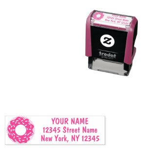 Pink pastry donut custom business return address  self-inking stamp