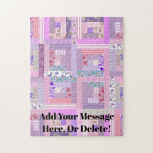 Pink Patchwork Quilt Custom Message Jigsaw Puzzle