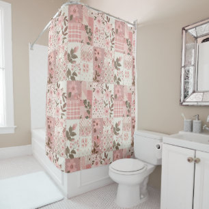 Pink Patchwork Quilt Rustic Floral Retro Shower Curtain