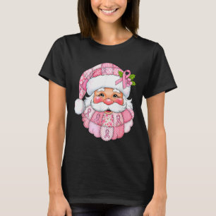 Pink Patchwork Santa Breast Cancer Awareness Chris T-Shirt