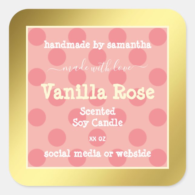 Pink Pattern Gold Frame Product Packaging Labels (Front)