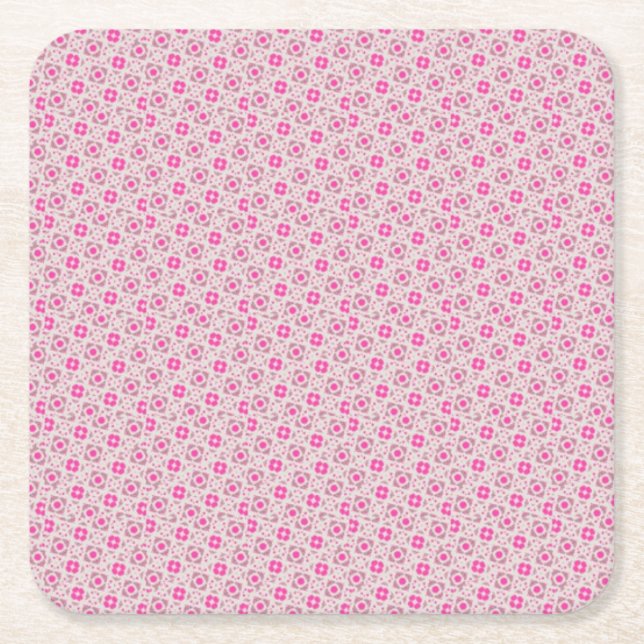 Pink Pattern Square Paper Coaster (Front)