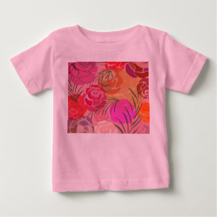 Pink pattern with flowers and plants baby T-Shirt