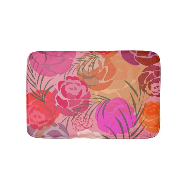 Pink pattern with flowers and plants bath mat (Front)