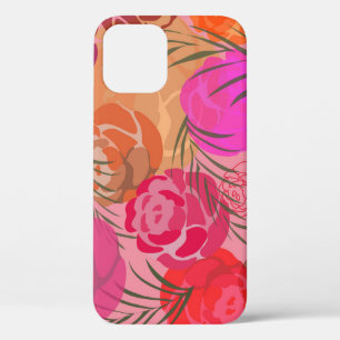 Pink pattern with flowers and plants iPhone 12 case