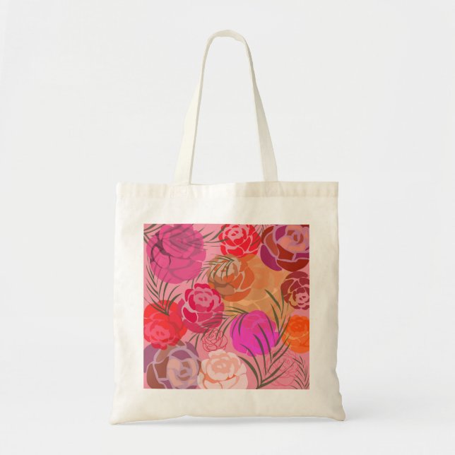 Pink pattern with flowers and plants coffee mug tote bag (Front)