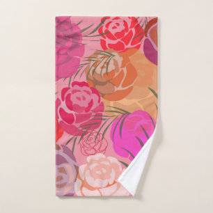 Pink pattern with flowers and plants hand towel