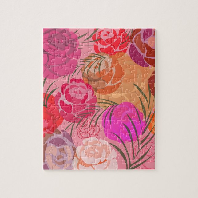 Pink pattern with flowers and plants jigsaw puzzle (Vertical)