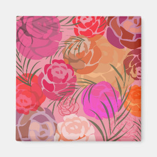 Pink pattern with flowers and plants magnet