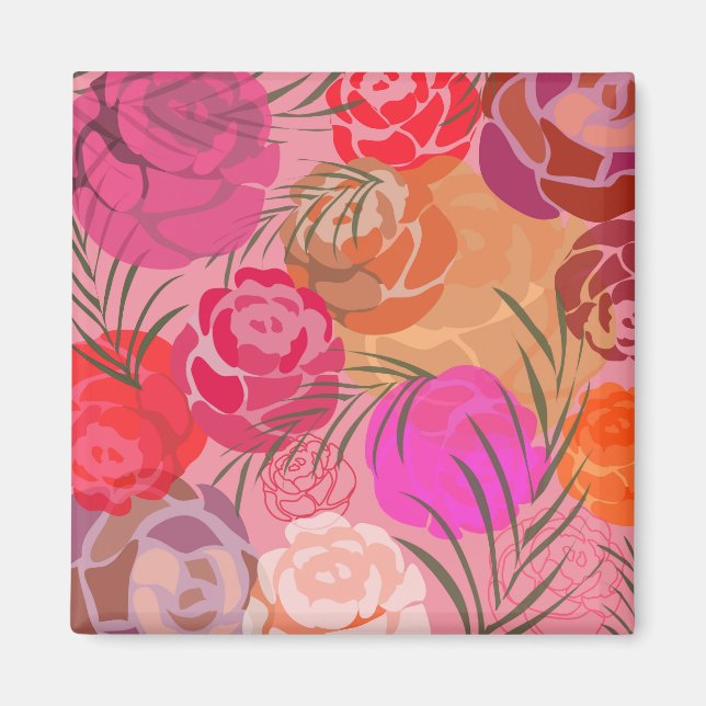 Pink pattern with flowers and plants magnet (Front)