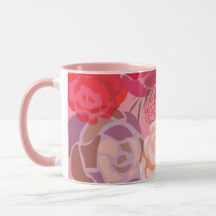 Pink pattern with flowers and plants mug