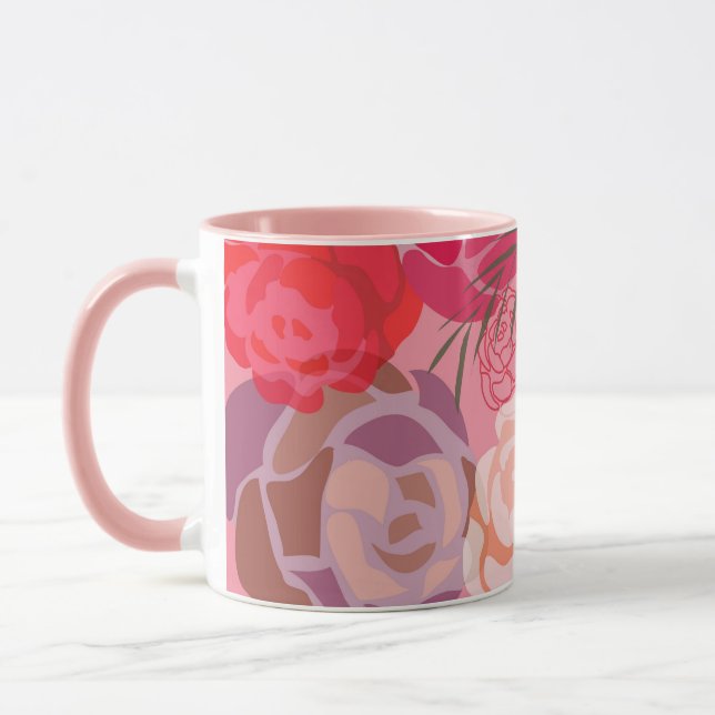 Pink pattern with flowers and plants mug (Left)