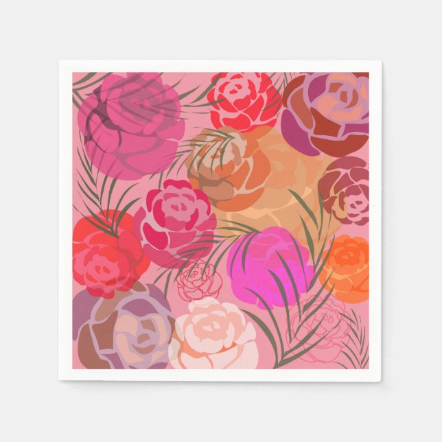 Pink pattern with flowers and plants napkin (Front)