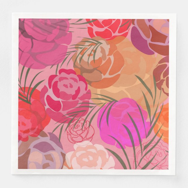 Pink pattern with flowers and plants napkin (Front)