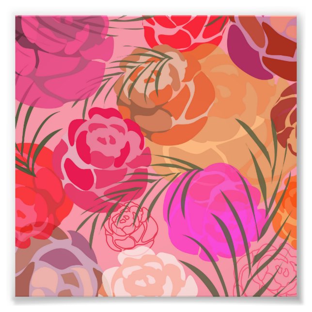 Pink pattern with flowers and plants photo print (Front)