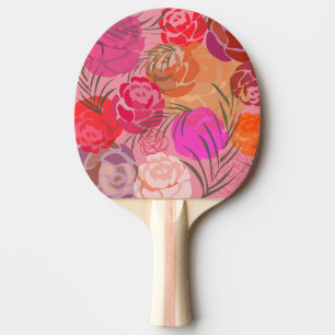 Pink pattern with flowers and plants ping pong paddle