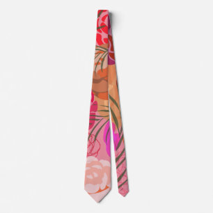 Pink pattern with flowers and plants tie