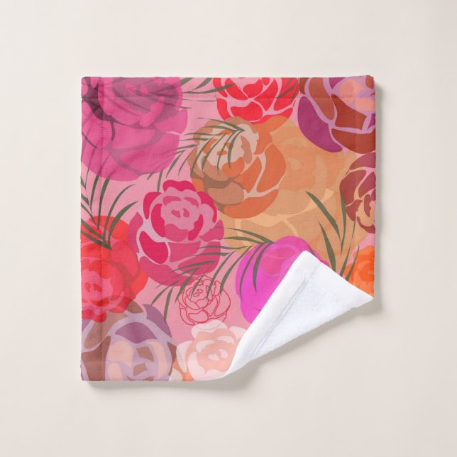 Pink pattern with flowers and plants wash cloth (Wash Cloth)
