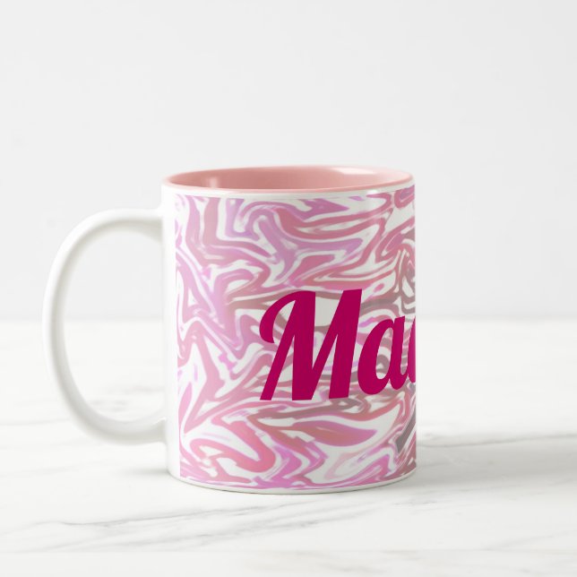 Pink Pattern with Girl's Name Two-Tone Coffee Mug (Left)