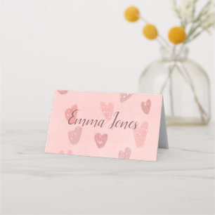 Pink Patterned Cute Hearts Place Card