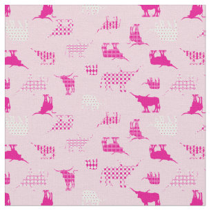 Pink Patterned Longhorns Pattern Fabric