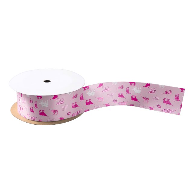 Pink Patterned Longhorns Pattern Satin Ribbon (Spool)