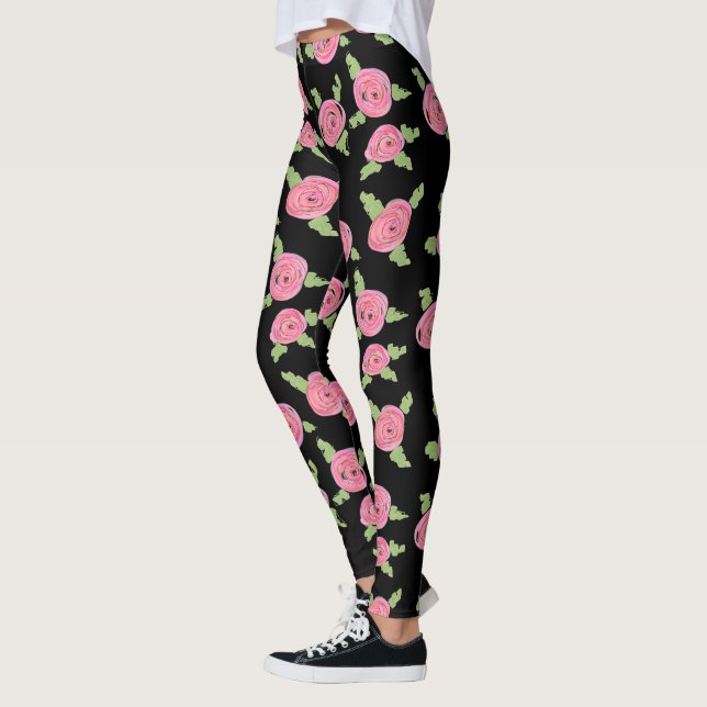 Pink Patterned Roses Leggings (Left)