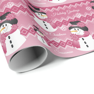 Pink Patterned Snowman Wrapping Paper