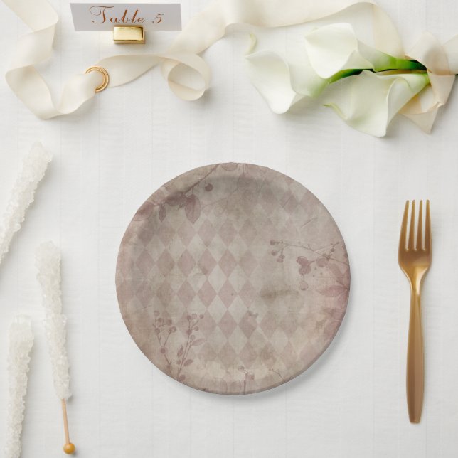 pink patterned wedding paper plate (Wedding)